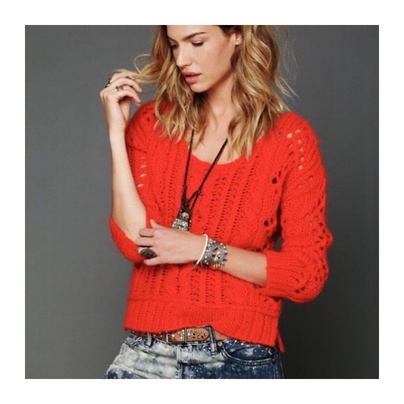 Free People Sweaters - Free People Orange Red wildfire fluff knit sweater